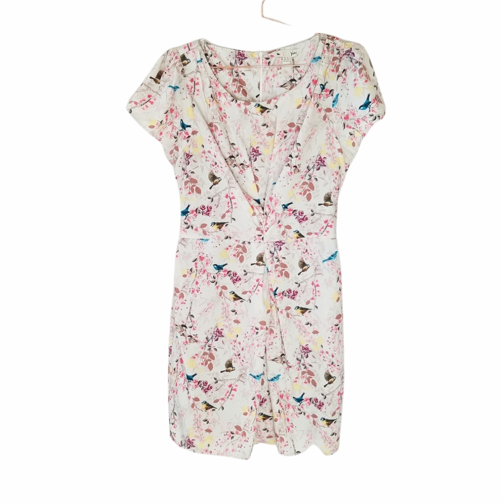YUMI Bird Print Short Sleeve Pleated Dress  10/12